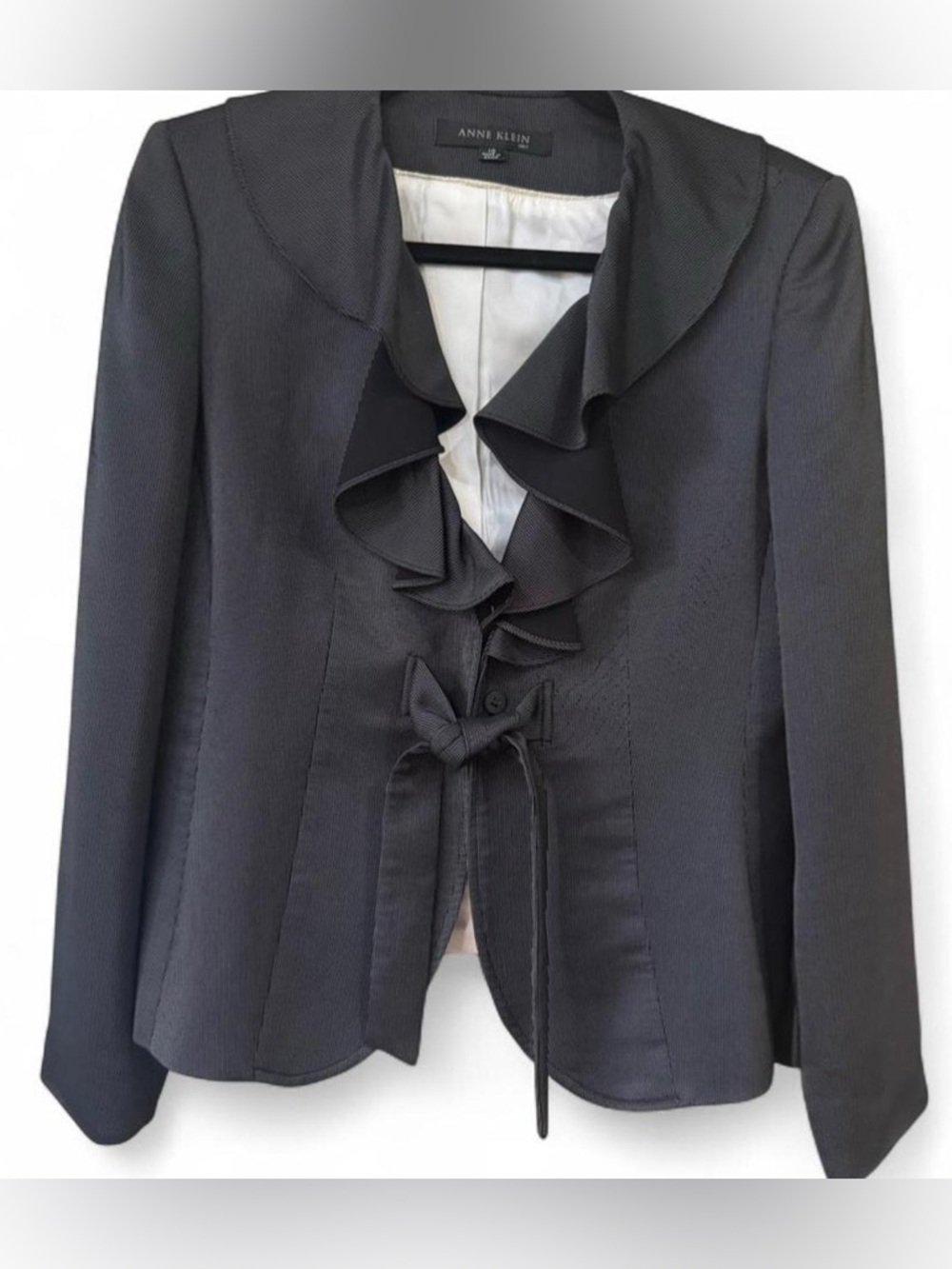 🖤 Anne Klein Suit Pinstripe Ruffle Blazer Sz 10 | Like New